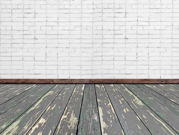 흰색 벽돌 벽과 나무 바닥 인테리어 룸 — 스톡 사진