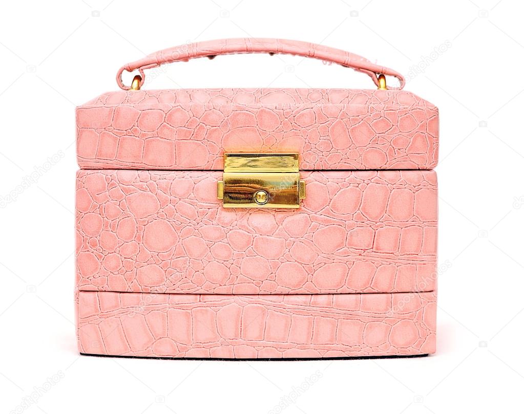 Pink leather box for cosmetic or jewelery