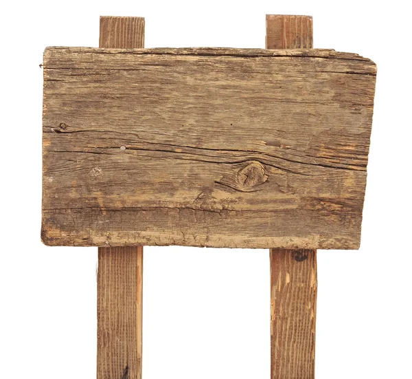 Stary wyblakły znak drewna na białym tle — Zdjęcie stockowe