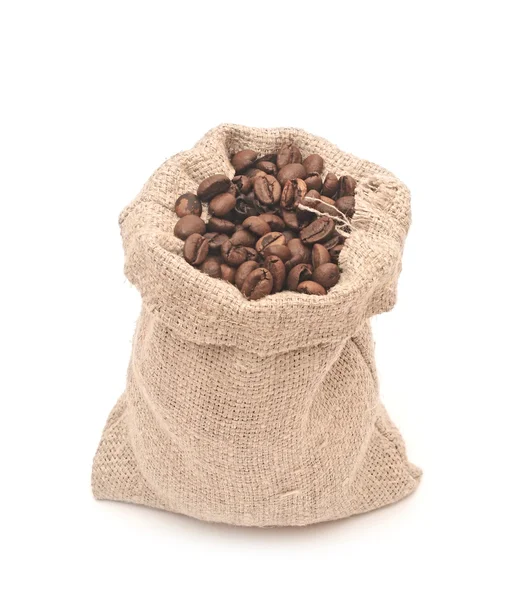 stock image Coffee beans roasted in jute sack