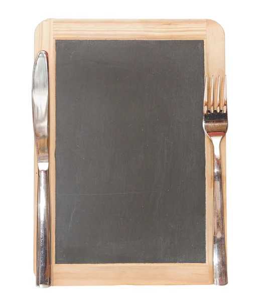 Menu blackboard with knife and fork — Stock Photo, Image