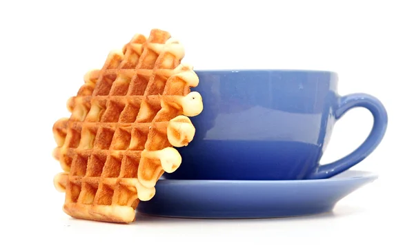 Breakfast with coffee and homemade waffles on white — Stock Photo, Image