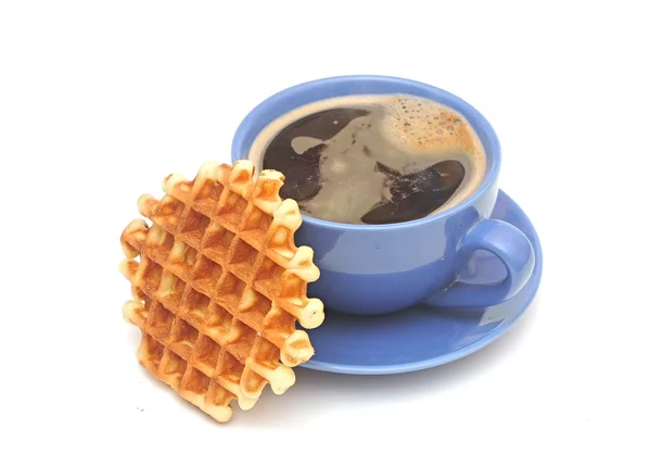 Breakfast with coffee and homemade waffles on white — Stock Photo, Image