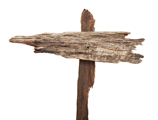 Very old wooden arrows road sign isolated on white — Stock Photo, Image