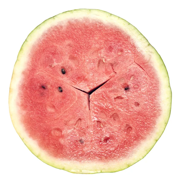 Halv skiva mogen söt vattenmelon på vit bakgrund — Stockfoto