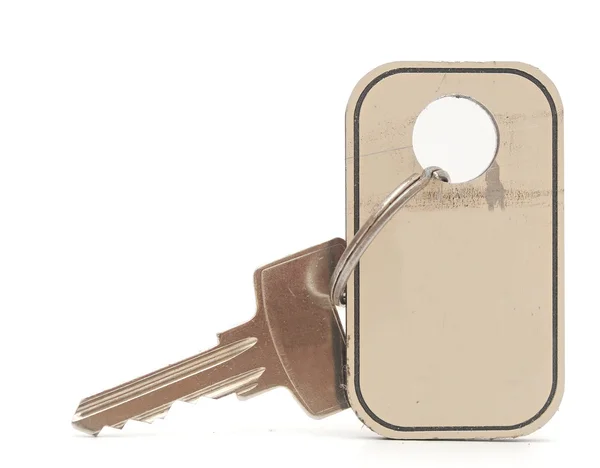 Silver key with blank tag. space for your text — Stock Photo, Image