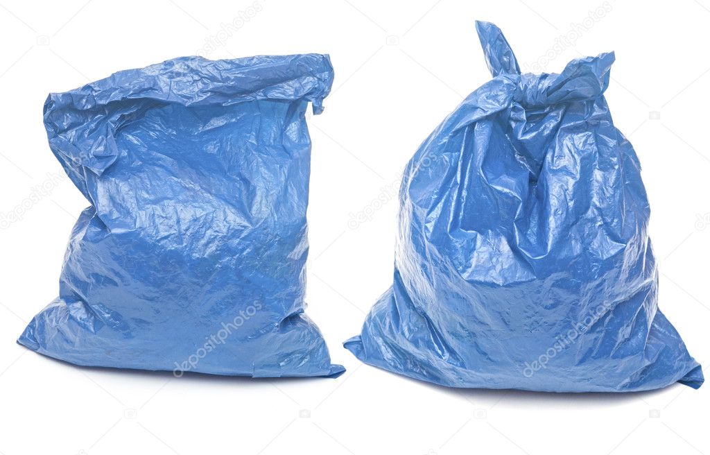 blue garbage bags isolated on a white background