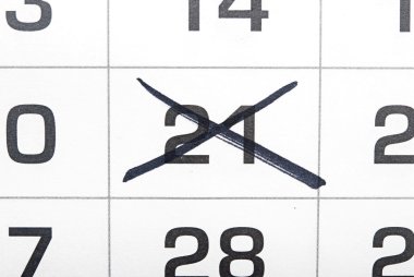 Takvim ile siyah bir numara 21crossed