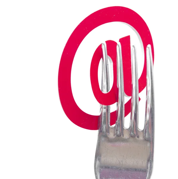 Email symbol on a fork isolated on white background — Stock Photo, Image