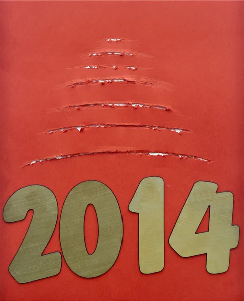 Szakadt papír karácsonyfa a nu két ezer tizennégy új év — Stock Fotó