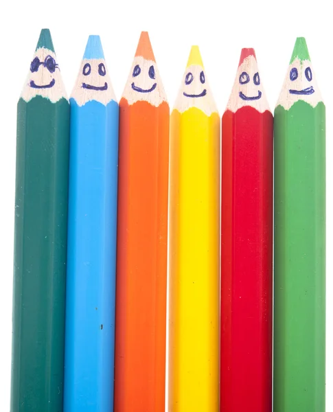 Happy group of pencil faces as social network isolated on whit — Stock Photo, Image