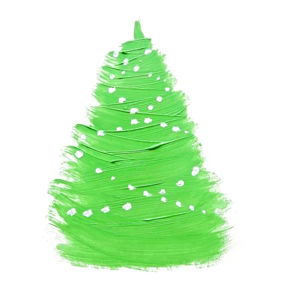 Mano colorata disegno albero di Natale verde su carta bianca — Foto Stock