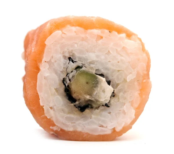 Traditionelle frische japanische Sushi-Rollen auf weißem Hintergrund — Stockfoto