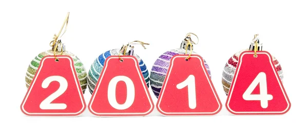 2014 year figures with Christmas balls on white background — Stock Photo, Image