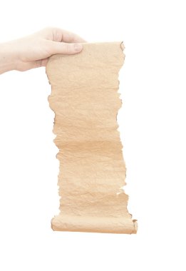 beyaz izole kadın elinde eski kağıt kaydırma