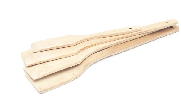 Colher de madeira como utensílios isolados sobre fundo branco — Fotografia de Stock