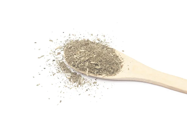 Dried estragon spice and wooden spoon — Stock Photo, Image