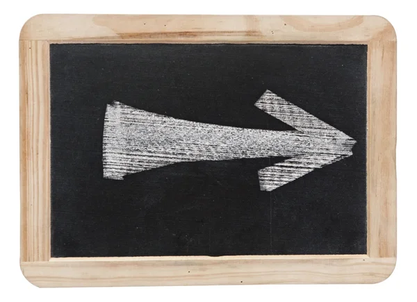 Arrow - white chalk drawing on small blackboard isolated on whit — Stock Photo, Image