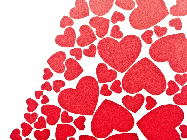 Fundo corações vermelhos no branco com espaço de cópia — Fotografia de Stock