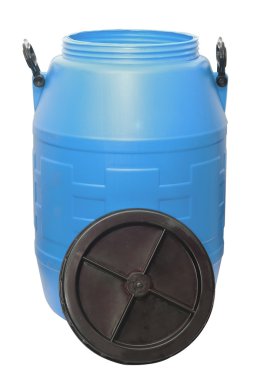 beyaz izole mavi plastik varil