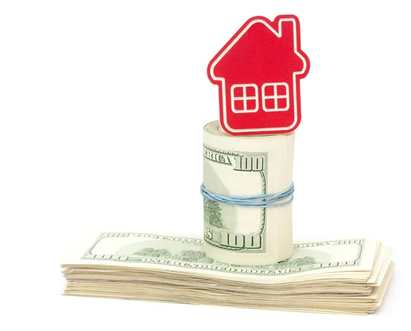 Red home sign on hundred dollar bills. — Stock Photo, Image