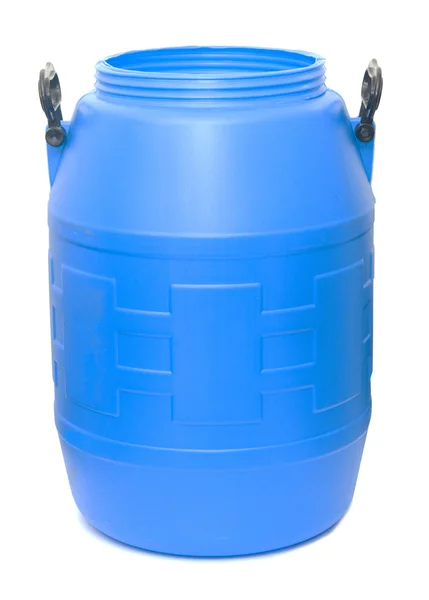 Blue plastic barrel isolated on white — Stock Photo, Image