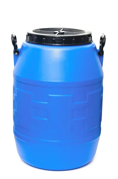 孤立的白色衬底上的蓝色塑料桶 — 图库照片