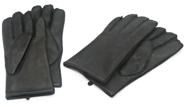 Coppia di guanti in pelle nera da uomo isolati su sfondo bianco — Foto Stock