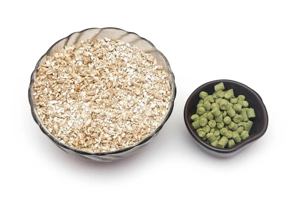 Barley with pellets of hops — Stock Photo, Image