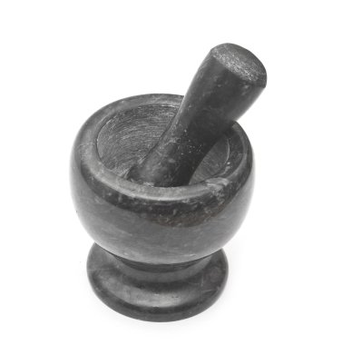 Havan ve tokmak beyaz bir arkaplanda izole edildi 