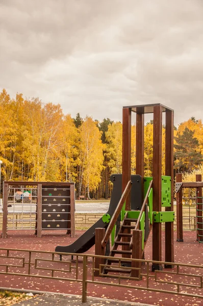 Empty Playground Fallen Autumn Leaves Floor — Stock Photo, Image