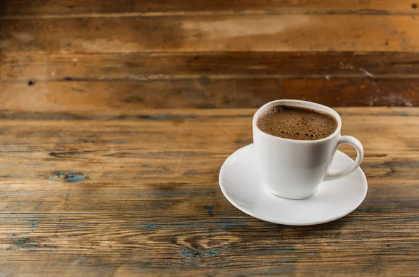 Kopp Kaffe Ett Träbord — Stockfoto