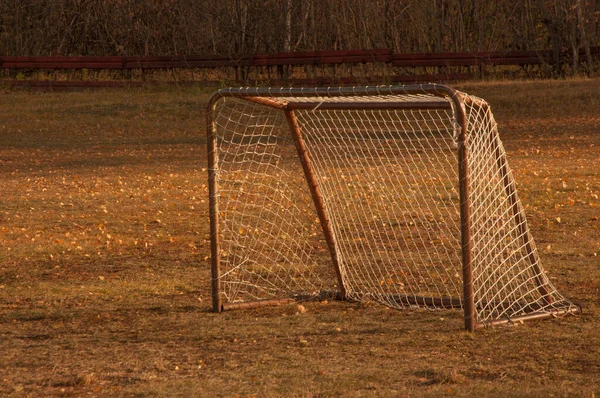Old Iron Rusty Football Goal Mini Football Trampled Lawn Forest — Stock Photo, Image