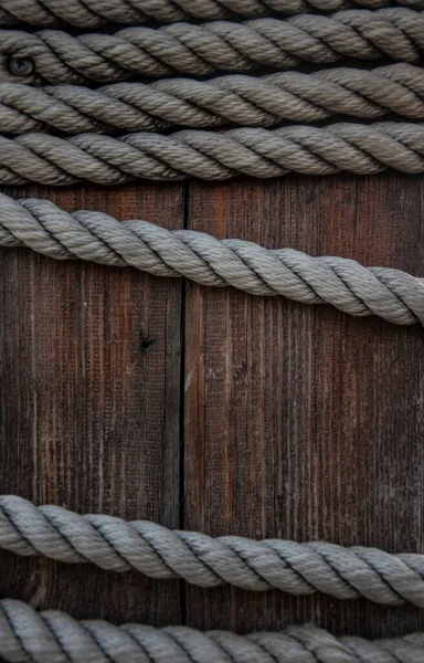 Hemp Rope Weathered Wood Background — Stock Photo, Image