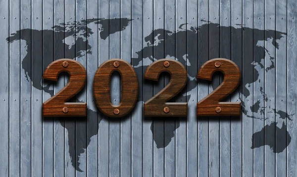 Nummer 2022 Mit Alter Holzstruktur Mit Weltkarte Vintage Stil Neujahrskonzept — Stockfoto