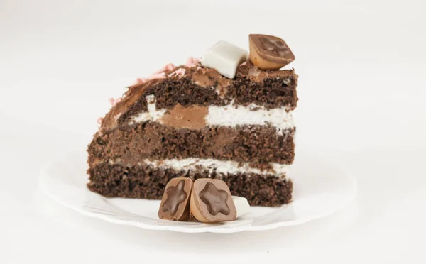 One Slice Sweet Brownie White Background — Stock Photo, Image