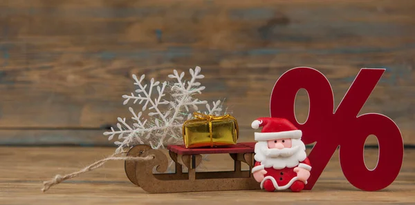 Santa Claus Firmar Porcentaje Sobre Fondo Madera Feliz Navidad Feliz —  Fotos de Stock