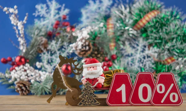 Grandes Ventas Diez Por Ciento Con Decoración Navidad Viejo Fondo —  Fotos de Stock
