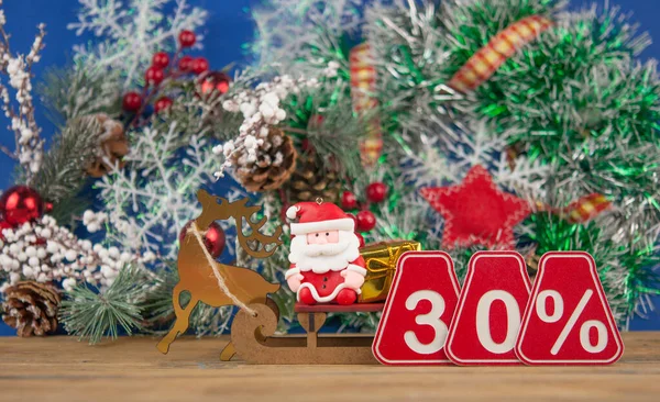 Grote Verkoop Dertig Procent Met Kerstversieringen Een Oude Schuur Plank — Stockfoto