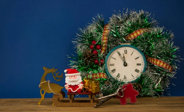 Tarjeta Navidad Nochebuena Cinco Minutos Antes Medianoche Concepto Vacaciones Copiar — Foto de Stock