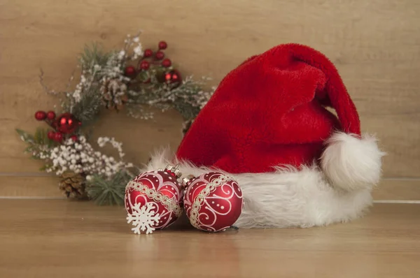 Tło Wakacje Santa Hat Ozdoby Boże Narodzenie Efekt Filtra Retro — Zdjęcie stockowe