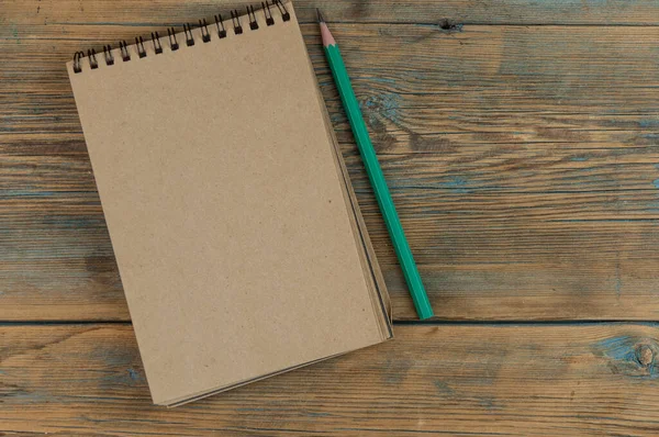 Blank Paper Pencils Old Wooden Table — Stock Photo, Image