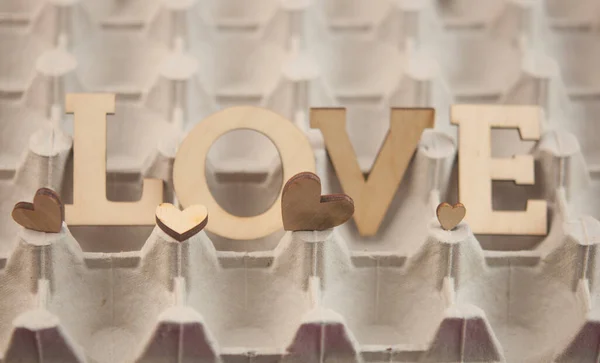 Aşk Kelimesi Soyut Arka Planda Küçük Kalpler Sevgililer Günün Kutlu — Stok fotoğraf