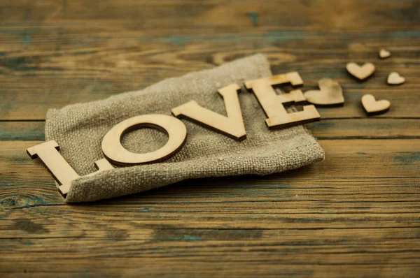 Palavra Amor Corações Pequenos Fundo Dold Woodr Vista Superior Dia — Fotografia de Stock