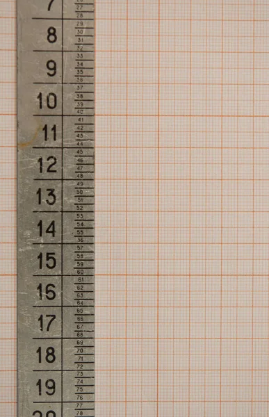 Ruler Made Metal Lie Graph Paper Copy Space Text Math — Stock Photo, Image