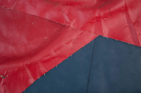 Öreg Kék Piros Dermantine Mesterséges Sötét Bőr Közelkép Háttér Textúra — Stock Fotó