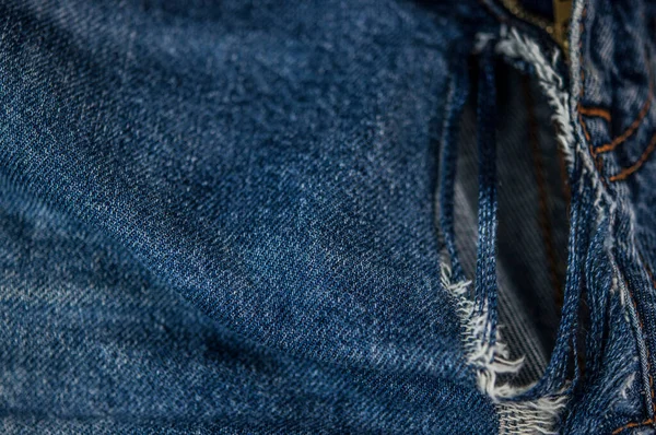 Hål Och Gängor Denim Jeans Rippade Förstörde Slits Blå Jeans — Stockfoto