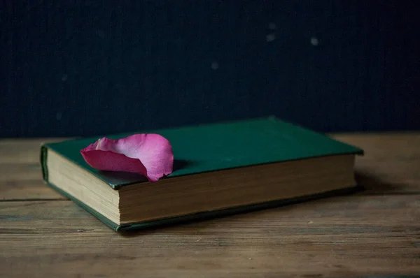 A red rose on an old book. Funeral symbol and Concept of condolence and religion.