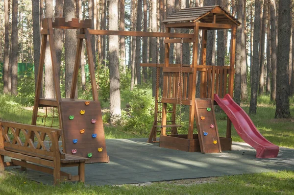 Wooden Playground Yard Park Children Playground Park Playground Toy Set — Stock Photo, Image