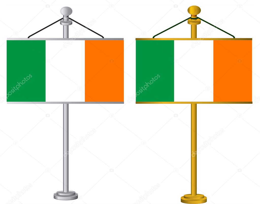 Irish Flags on silver and gold flag stands illustration